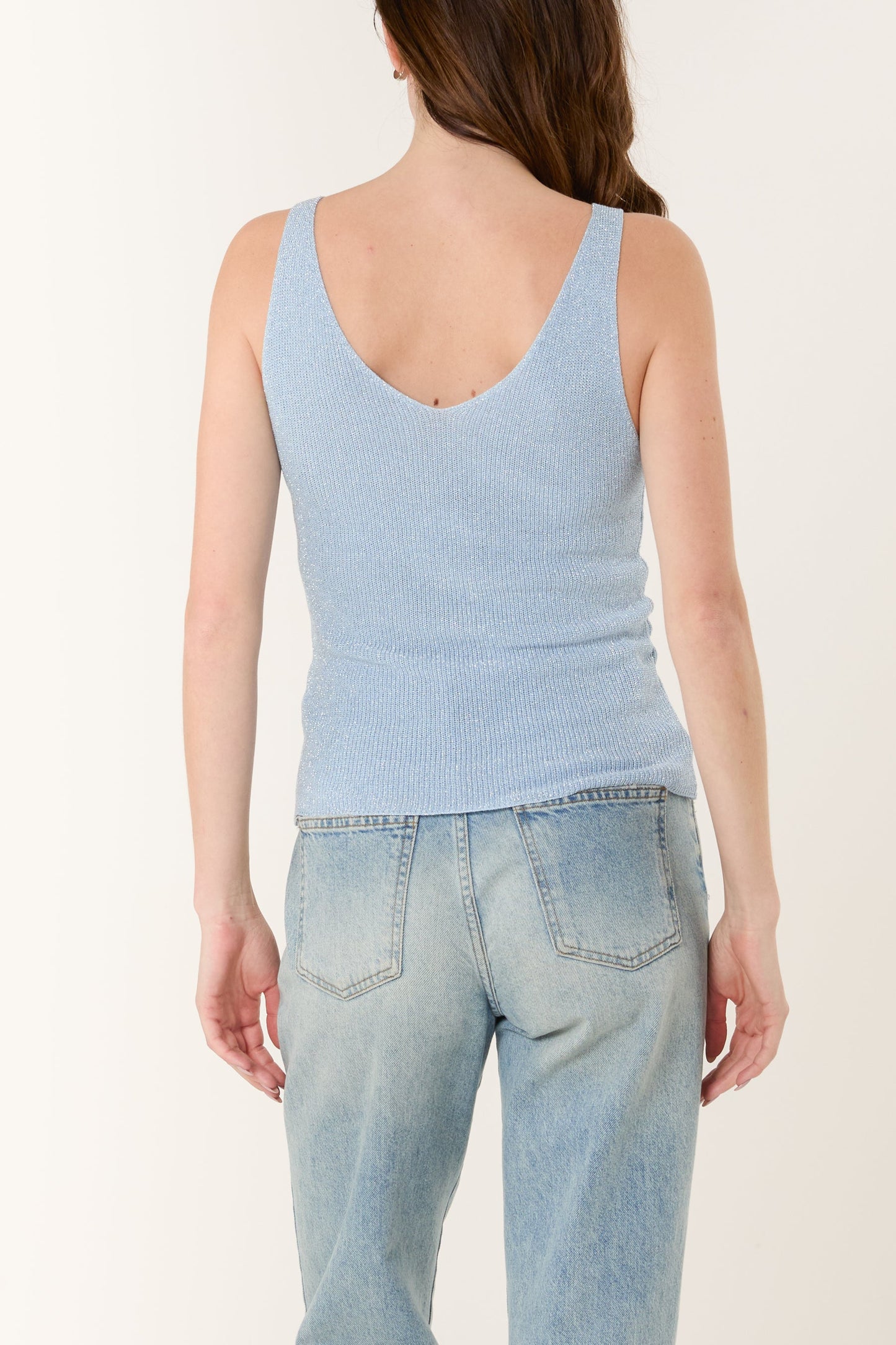 Double V-Neck Strap Knit Top