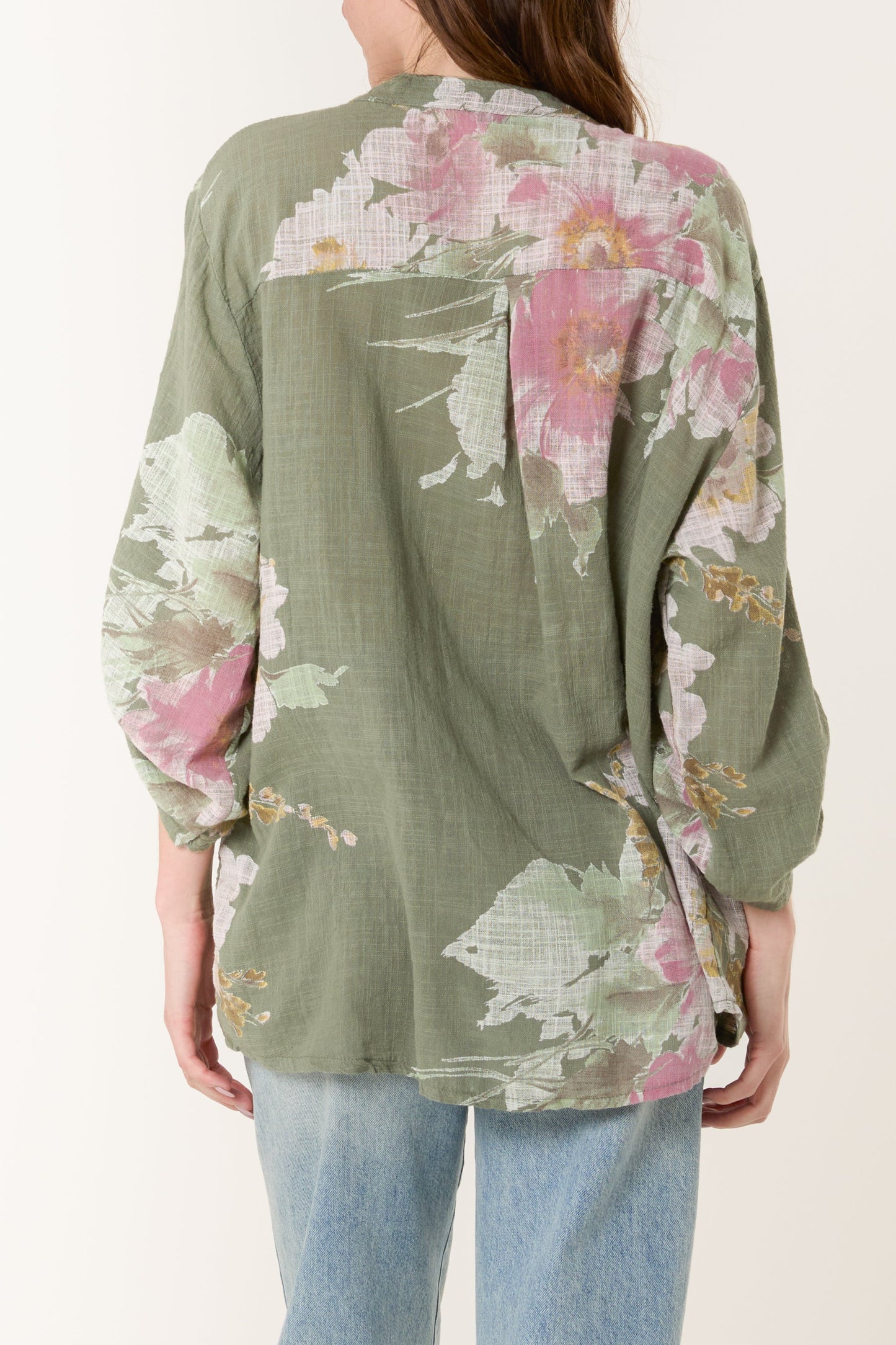 Floral Sequin Pocket Cotton Blouse