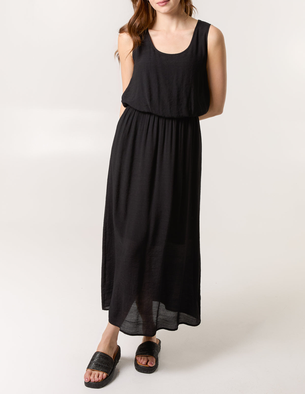 Scoop Neck Puff Ball Midi Dress