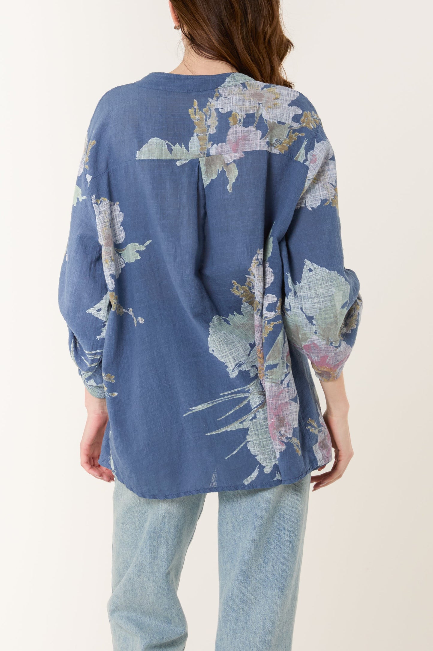 Floral Sequin Pocket Cotton Blouse