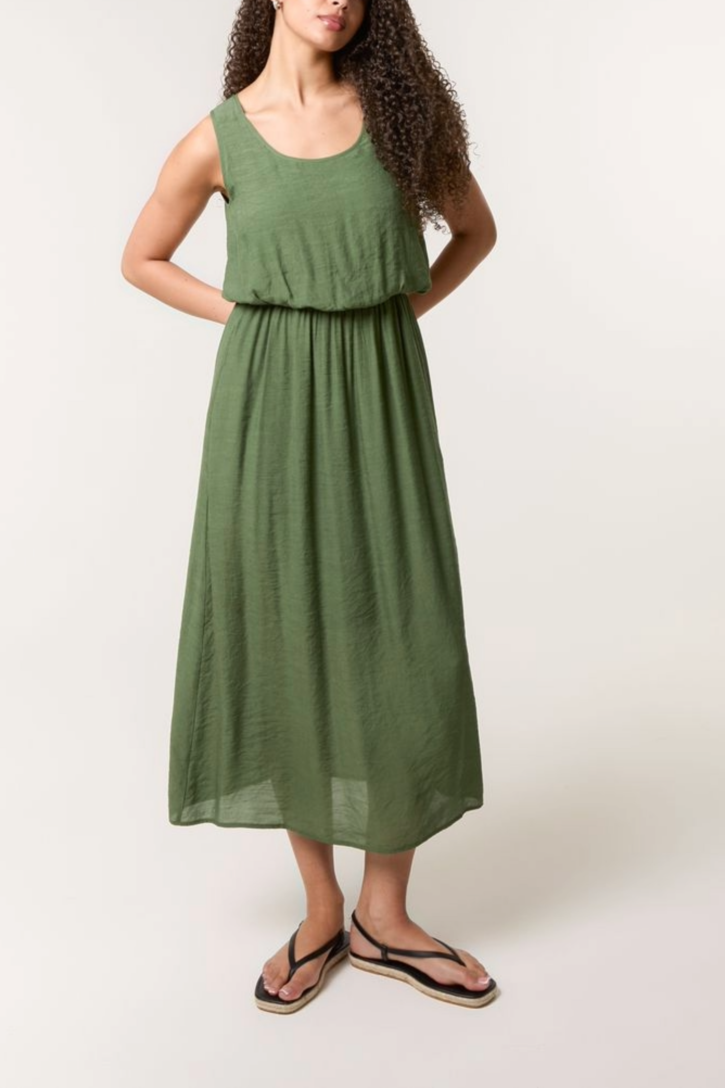 Scoop Neck Puff Ball Midi Dress