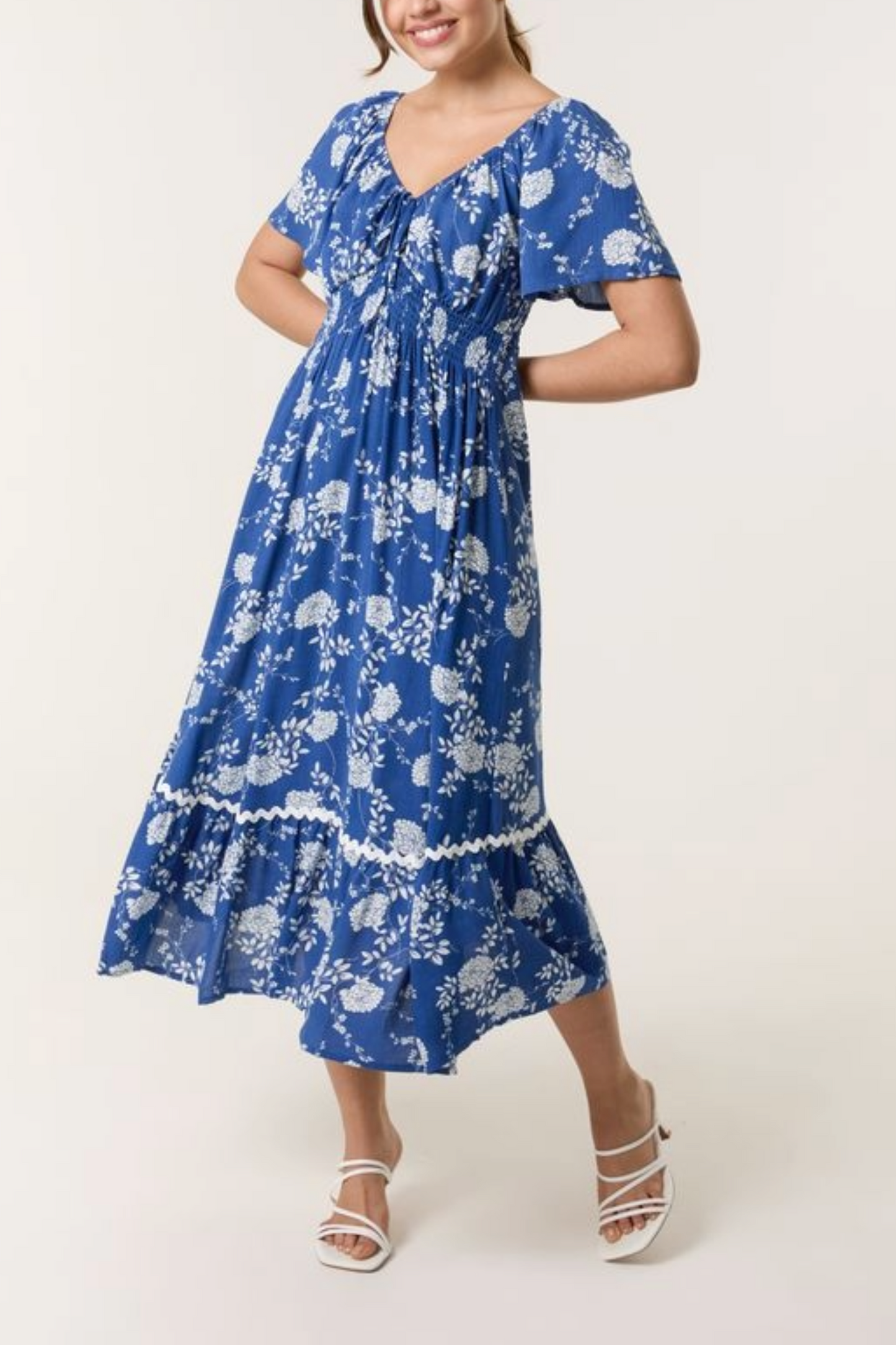 Floral Rick Rack V-Neck Dress