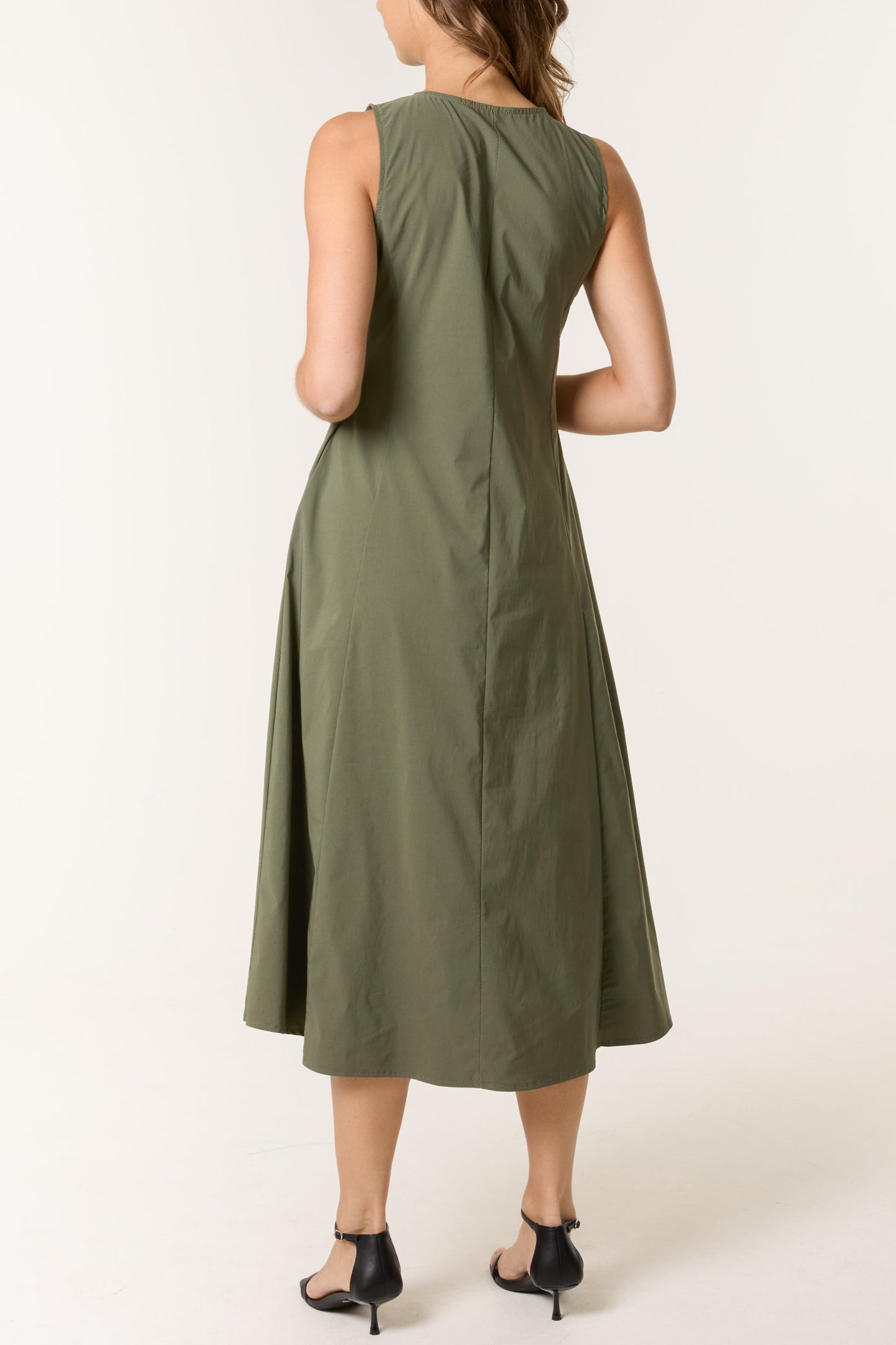 Sleeveless Stretch Pockets Midi Dress