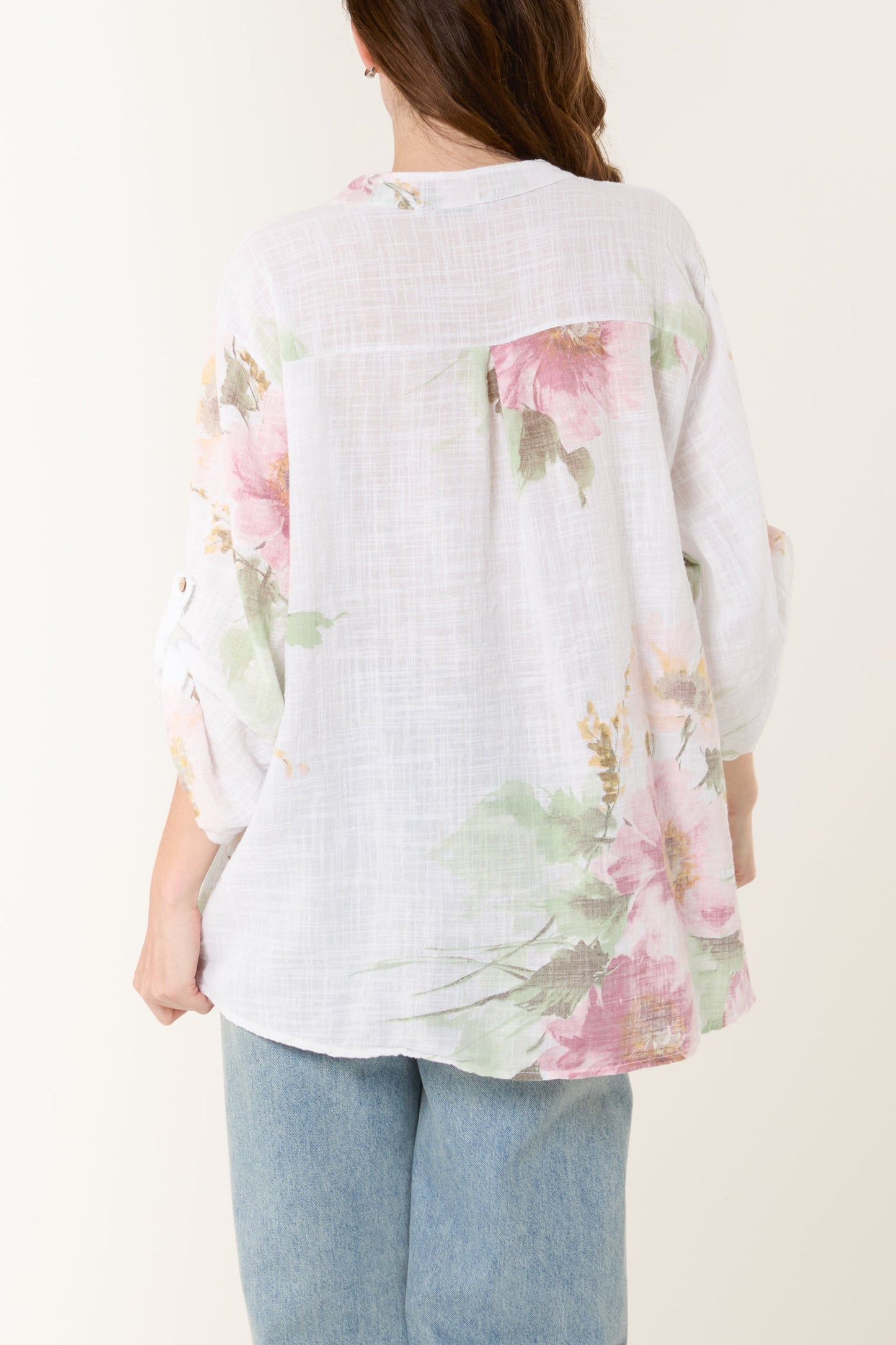 Floral Sequin Pocket Cotton Blouse