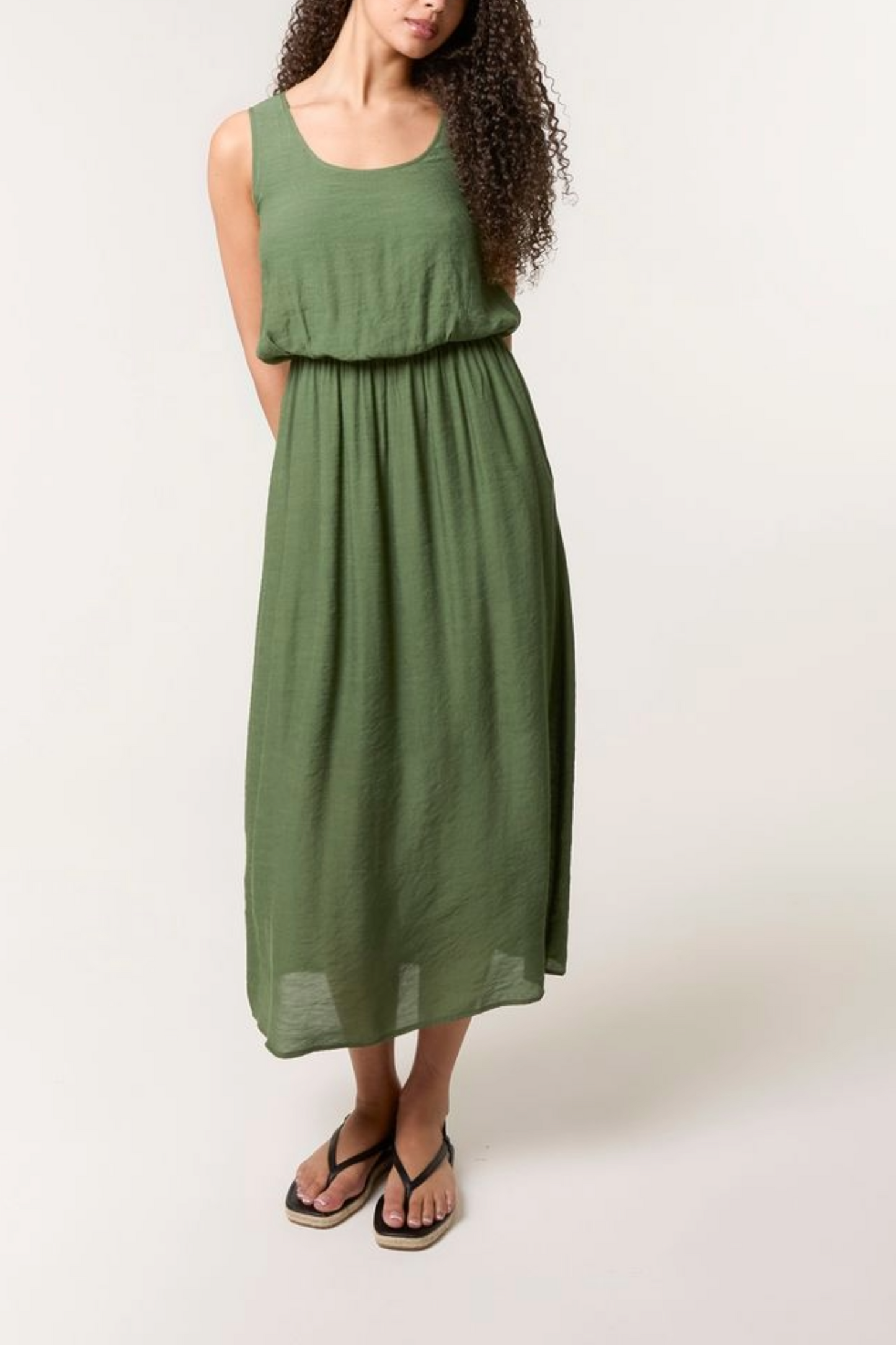 Scoop Neck Puff Ball Midi Dress