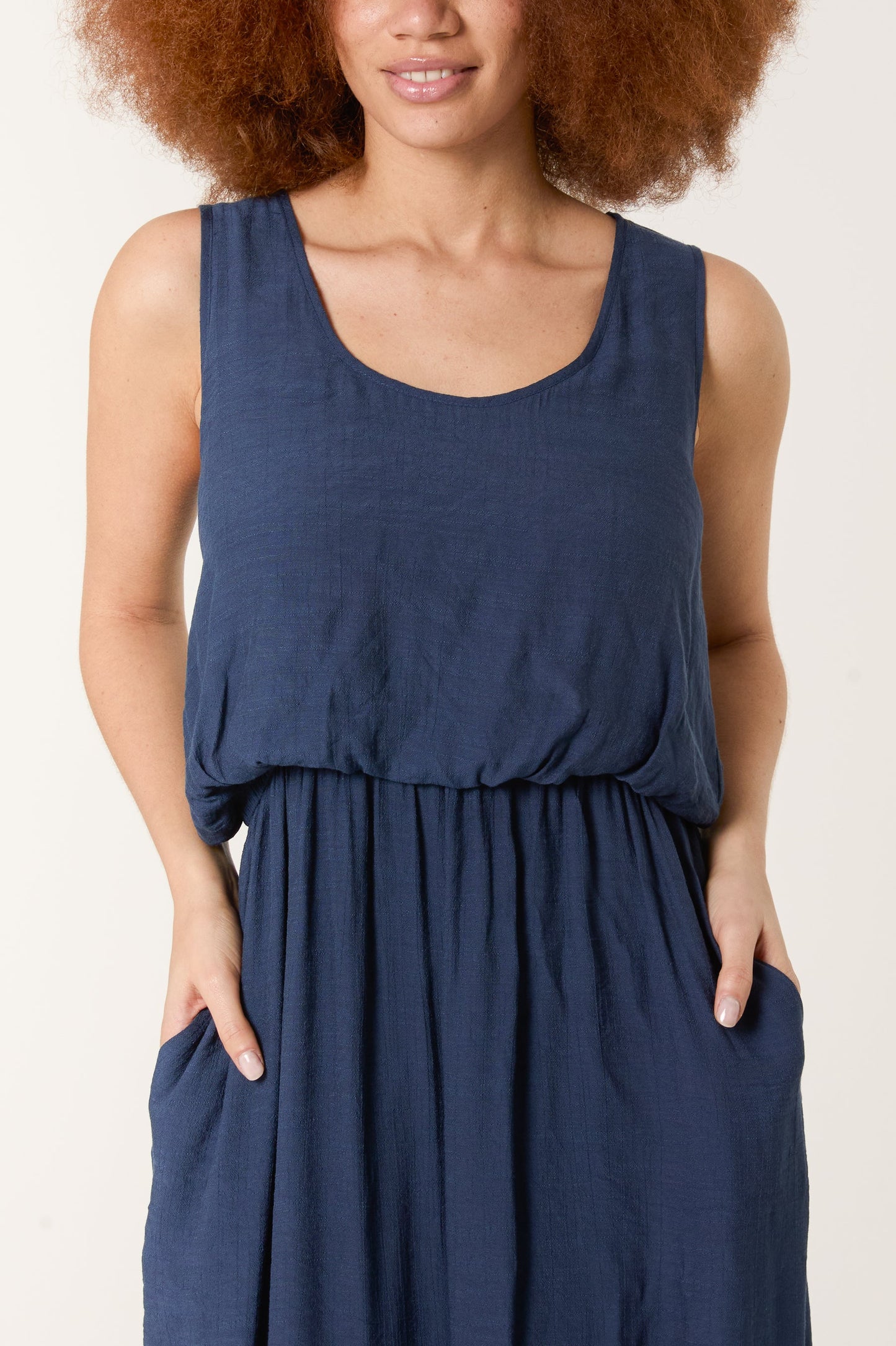 Scoop Neck Puff Ball Midi Dress