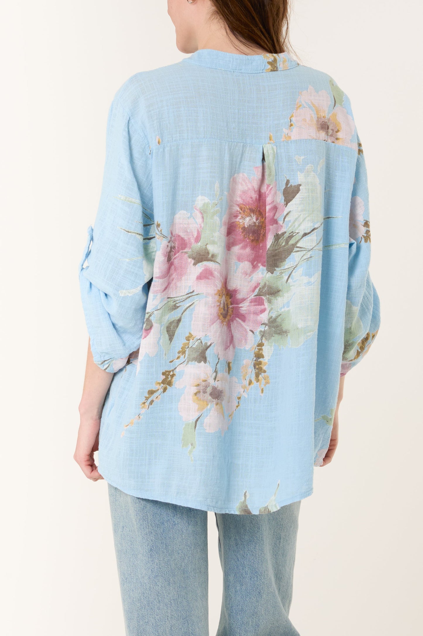 Floral Sequin Pocket Cotton Blouse