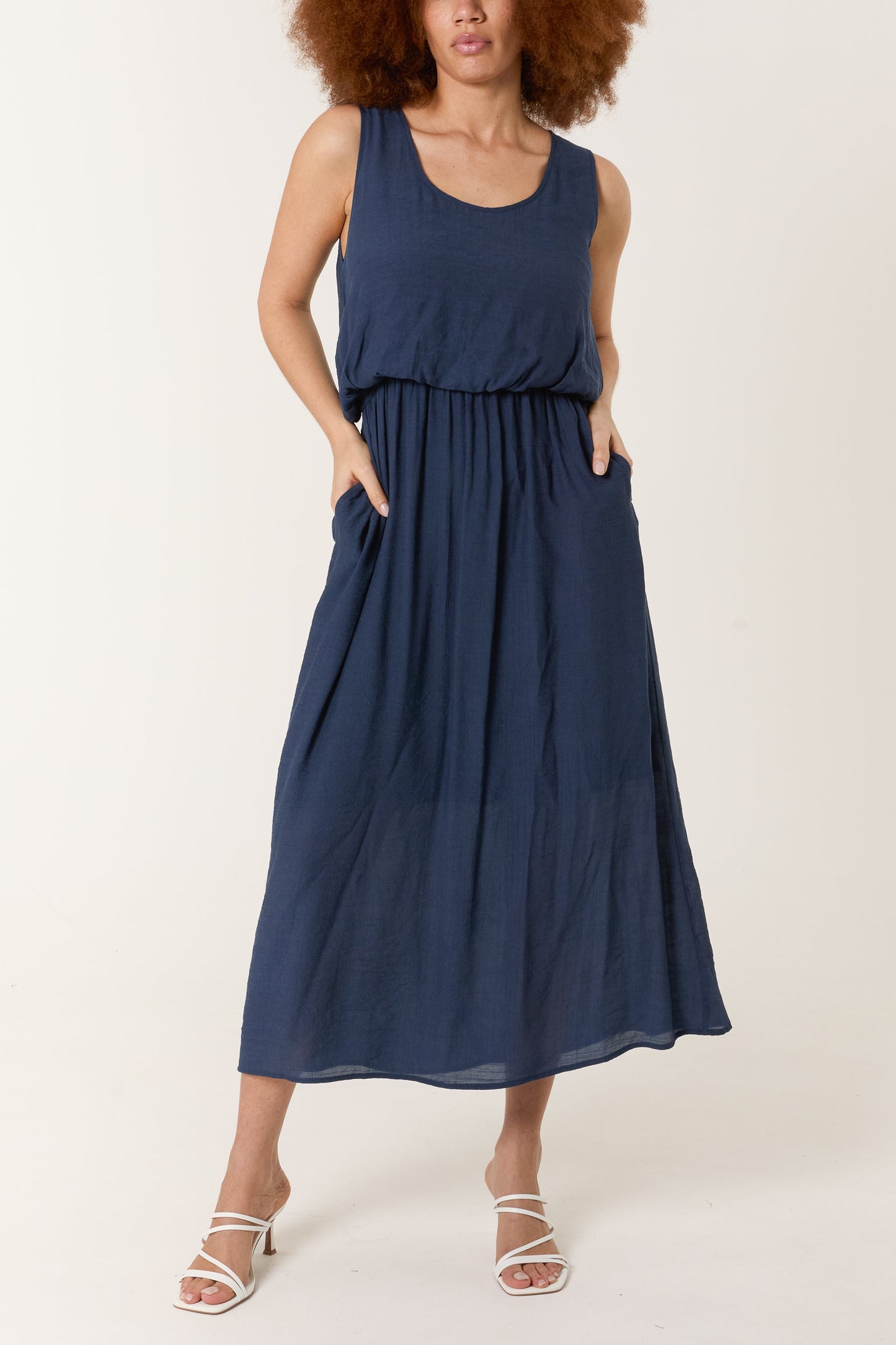 Scoop Neck Puff Ball Midi Dress