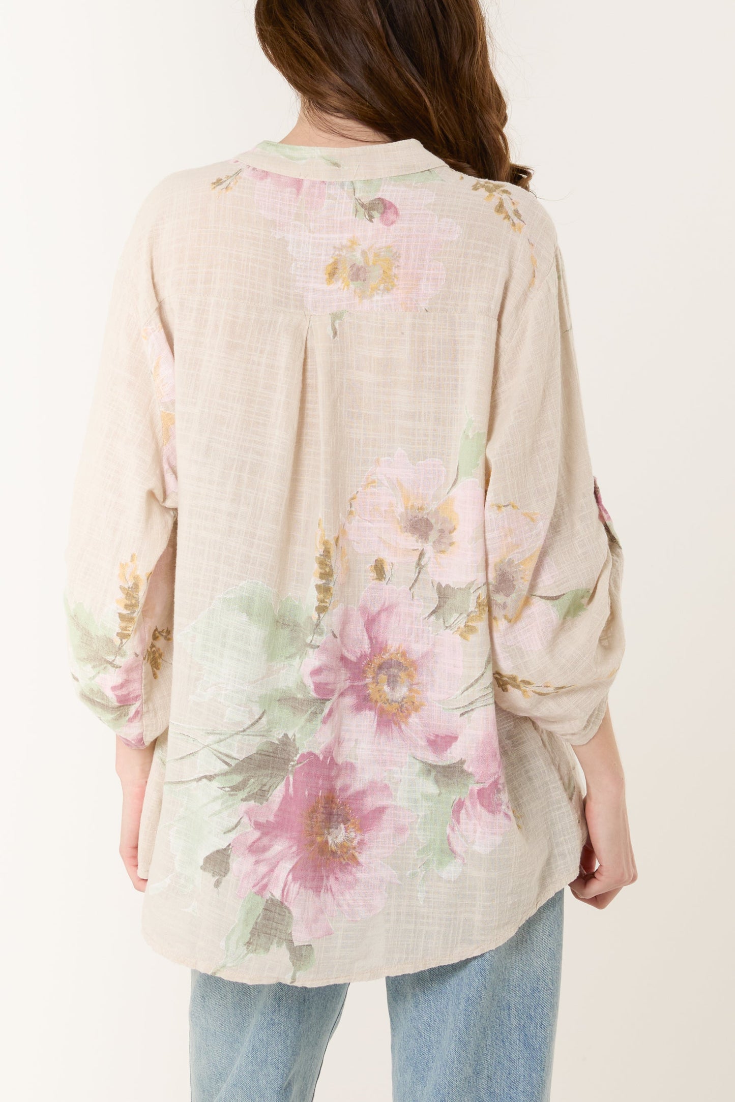 Floral Sequin Pocket Cotton Blouse
