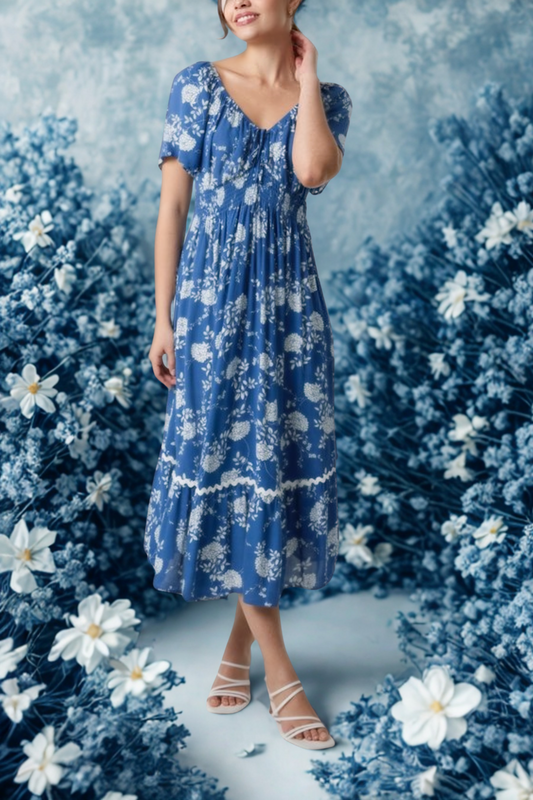 Floral Rick Rack V-Neck Dress