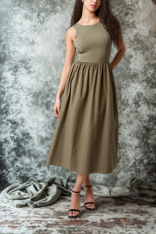 Mix Fabric Midi Dress