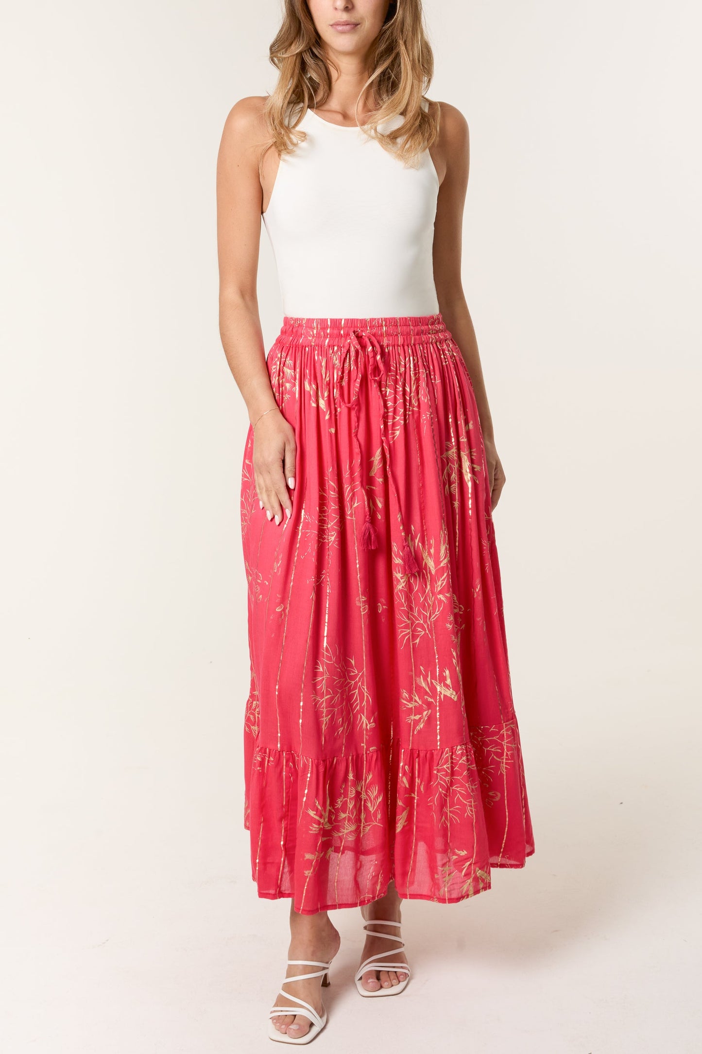 Gold Foil Tree Maxi Skirt
