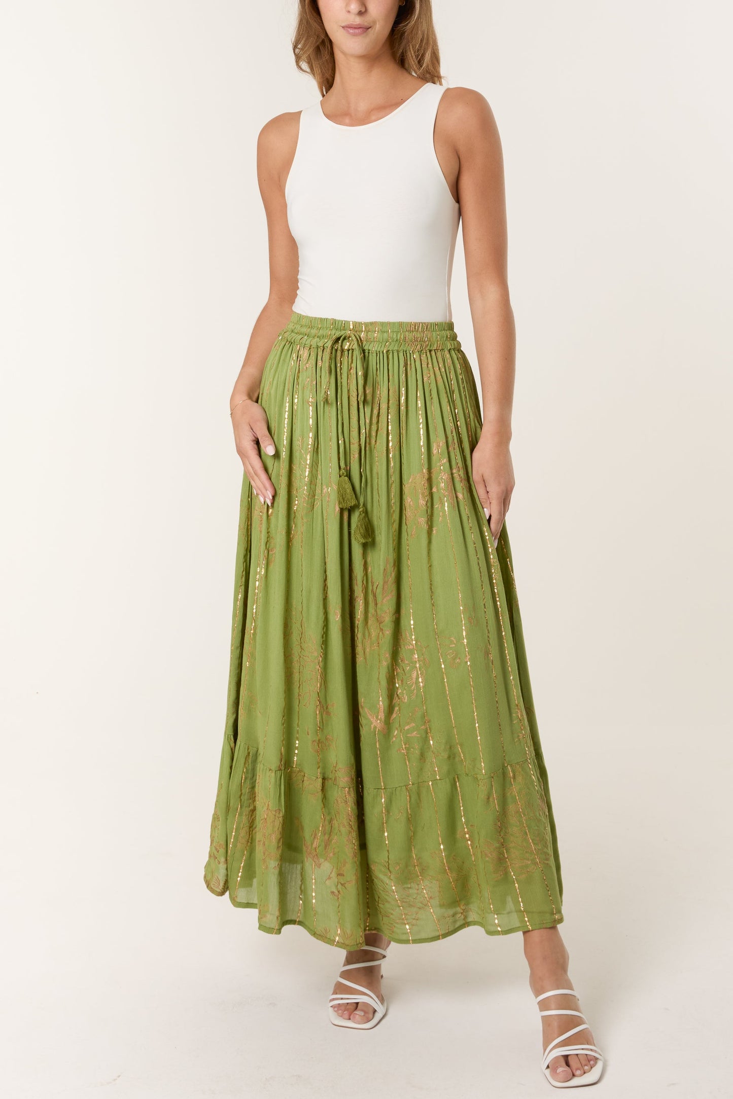 Gold Foil Tree Maxi Skirt