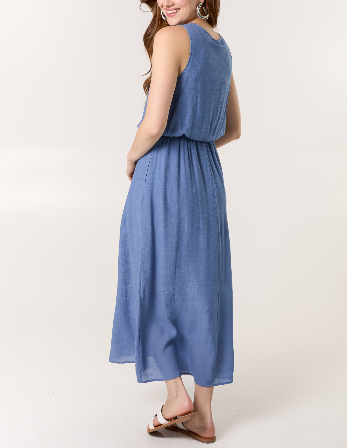 Scoop Neck Puff Ball Midi Dress