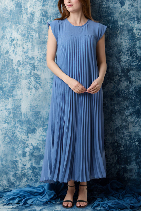 Cap Sleeve Pleated Maxi Dress
