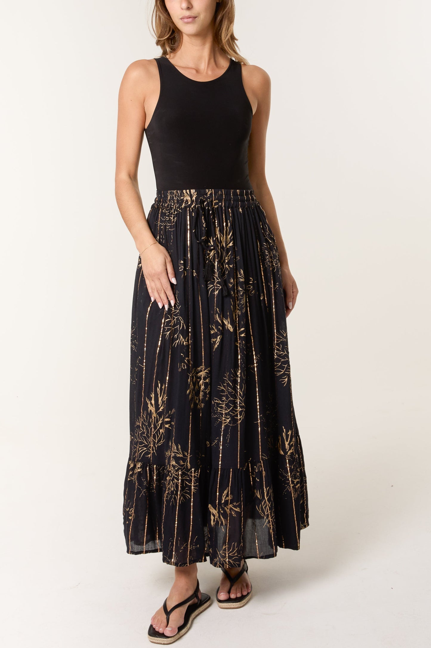 Gold Foil Tree Maxi Skirt