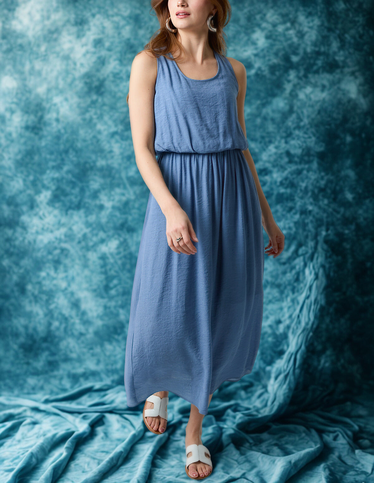 Scoop Neck Puff Ball Midi Dress