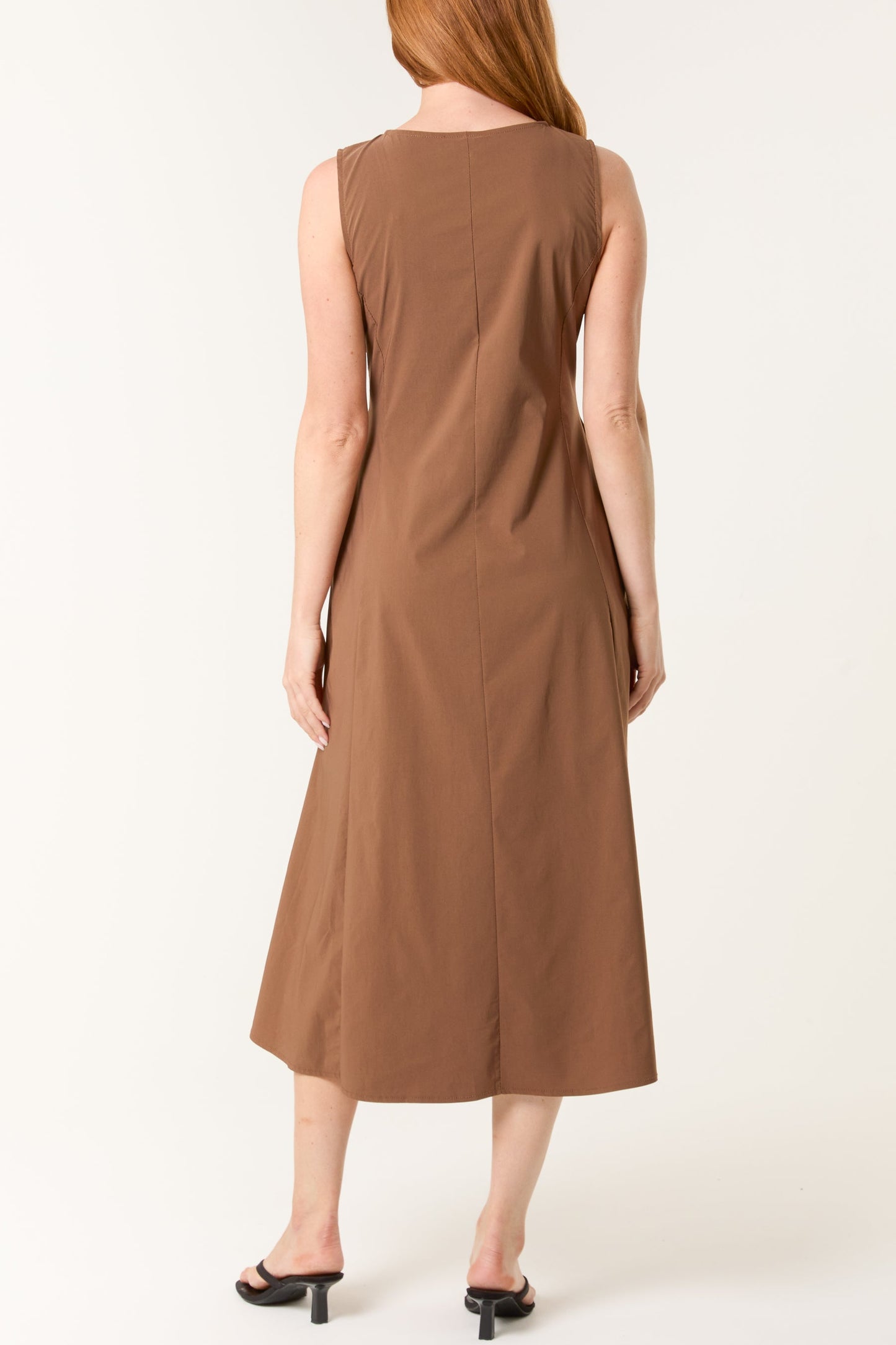 Sleeveless Stretch Pockets Midi Dress