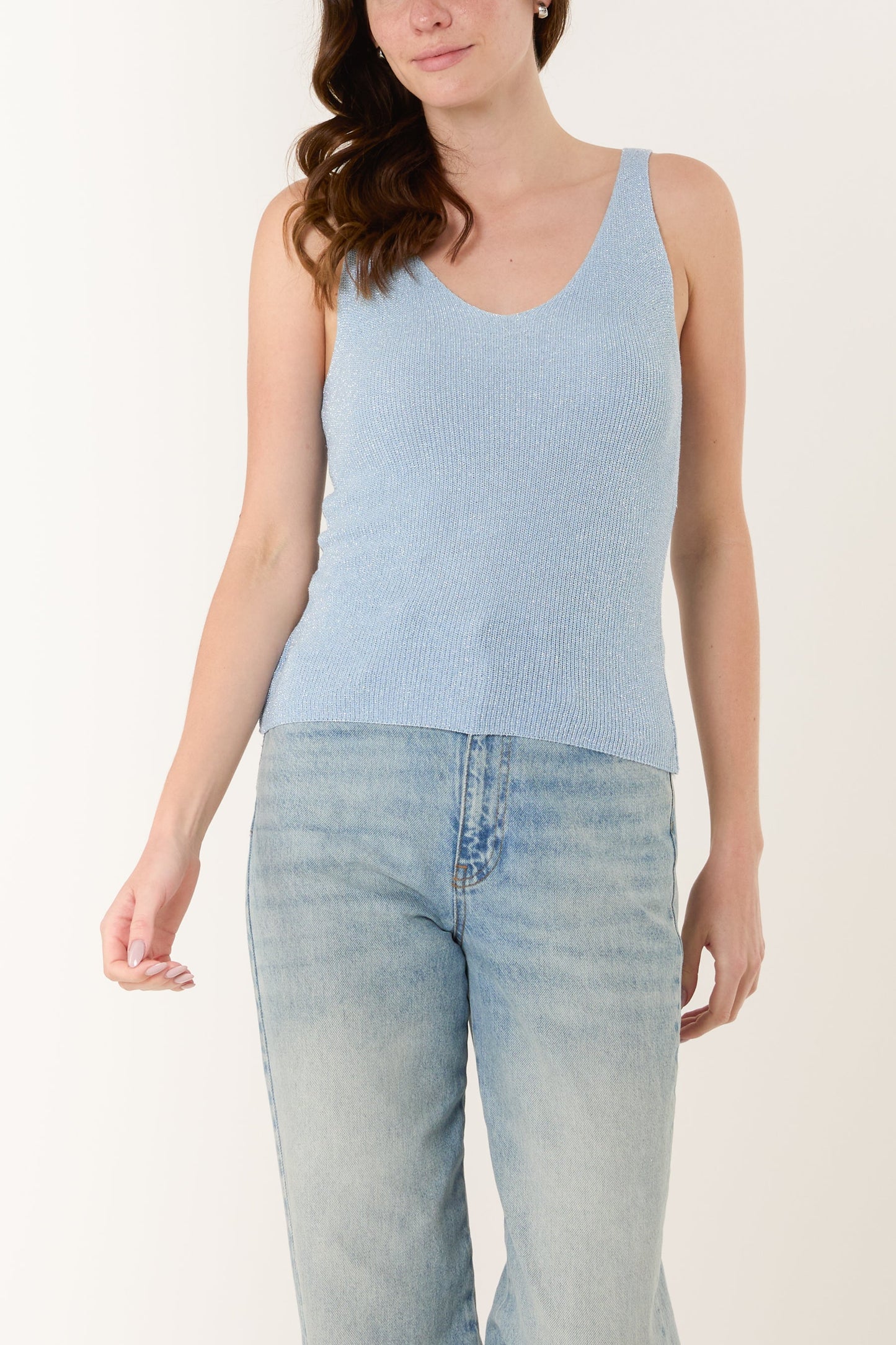 Double V-Neck Strap Knit Top