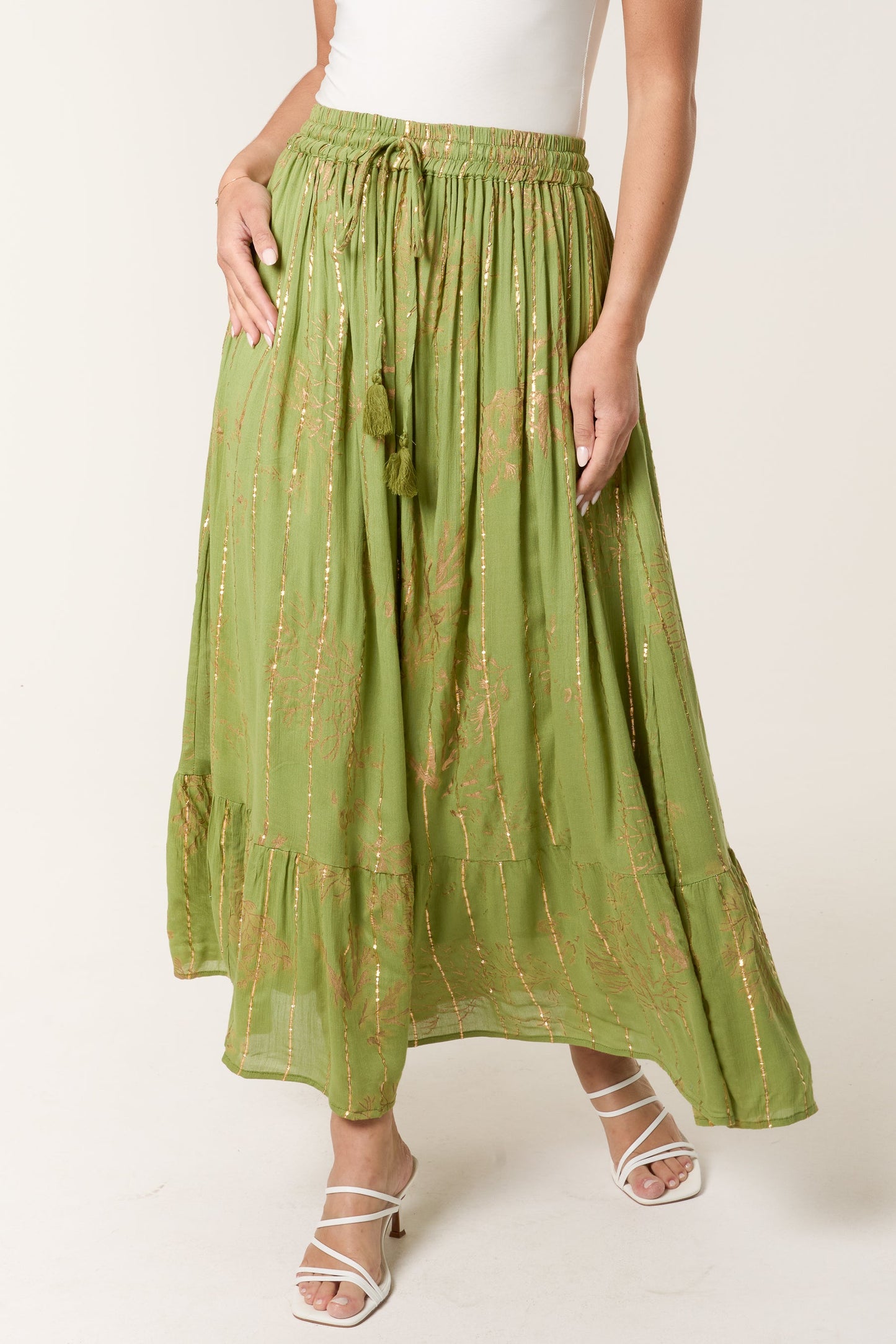 Gold Foil Tree Maxi Skirt