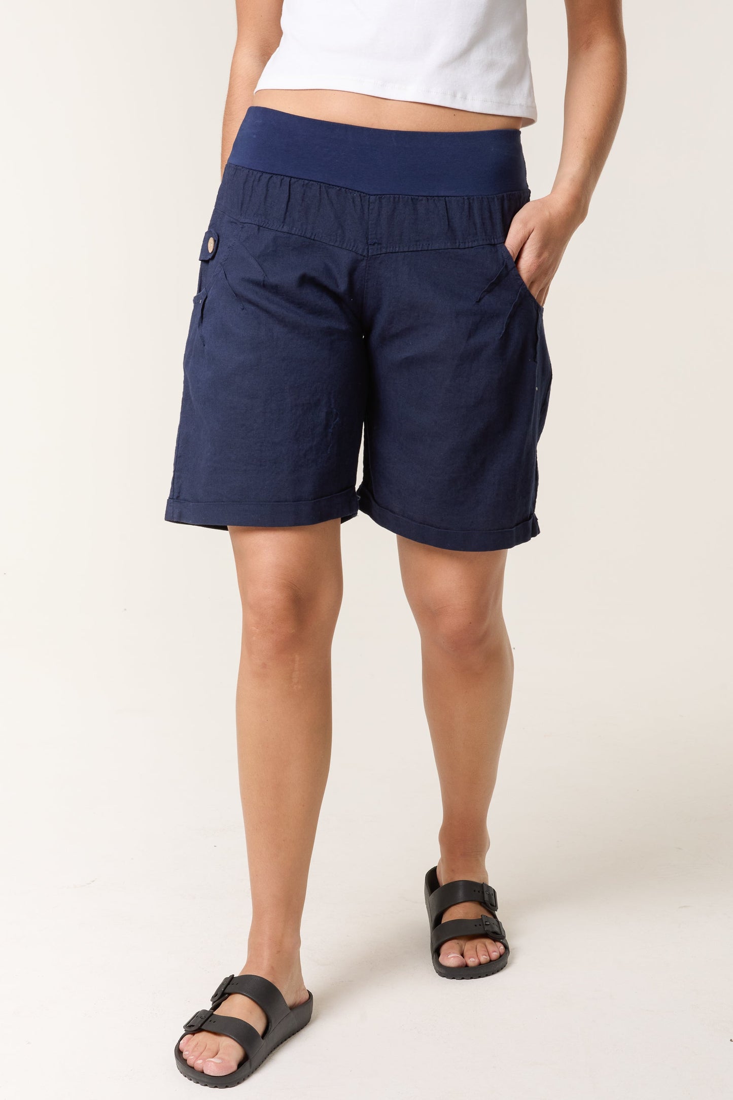 Linen Blend Bermuda Shorts