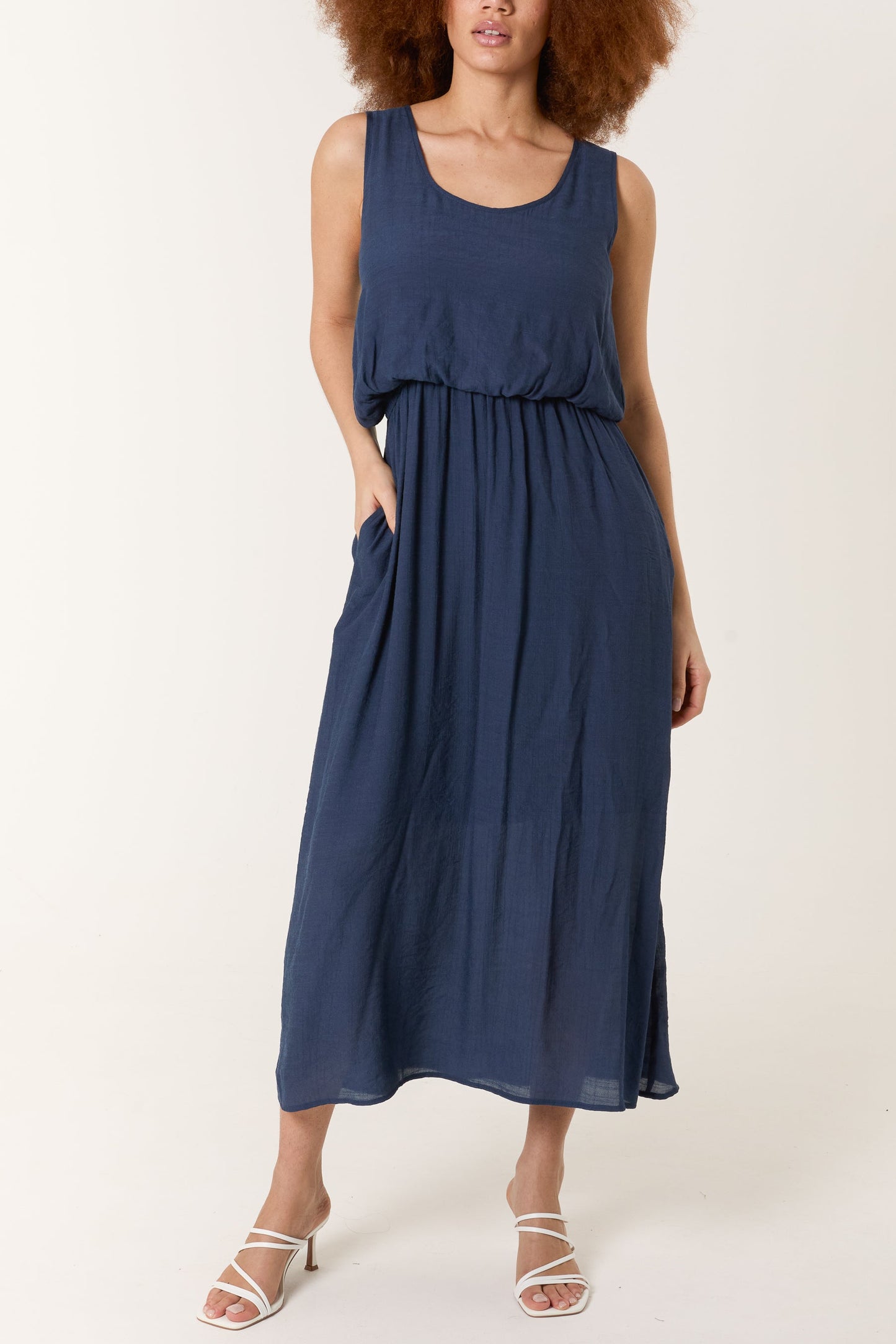 Scoop Neck Puff Ball Midi Dress