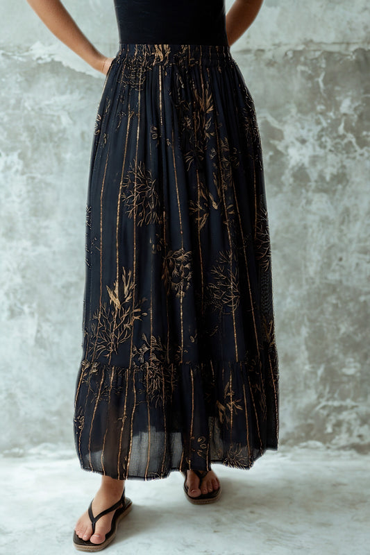 Gold Foil Tree Maxi Skirt