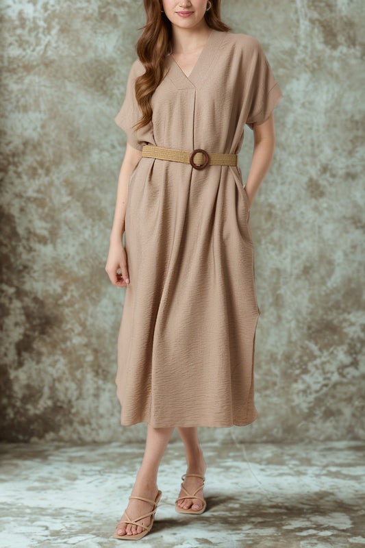 V-Neck Relaxed Dress w/ Belt