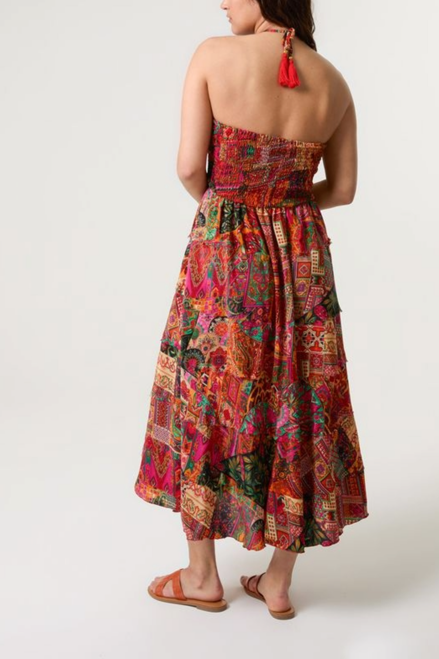 Mixed Print Artsilk Halterneck Dress