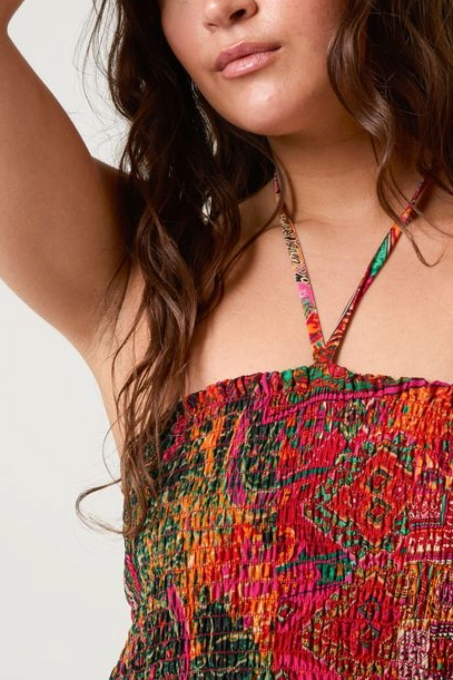 Mixed Print Artsilk Halterneck Dress