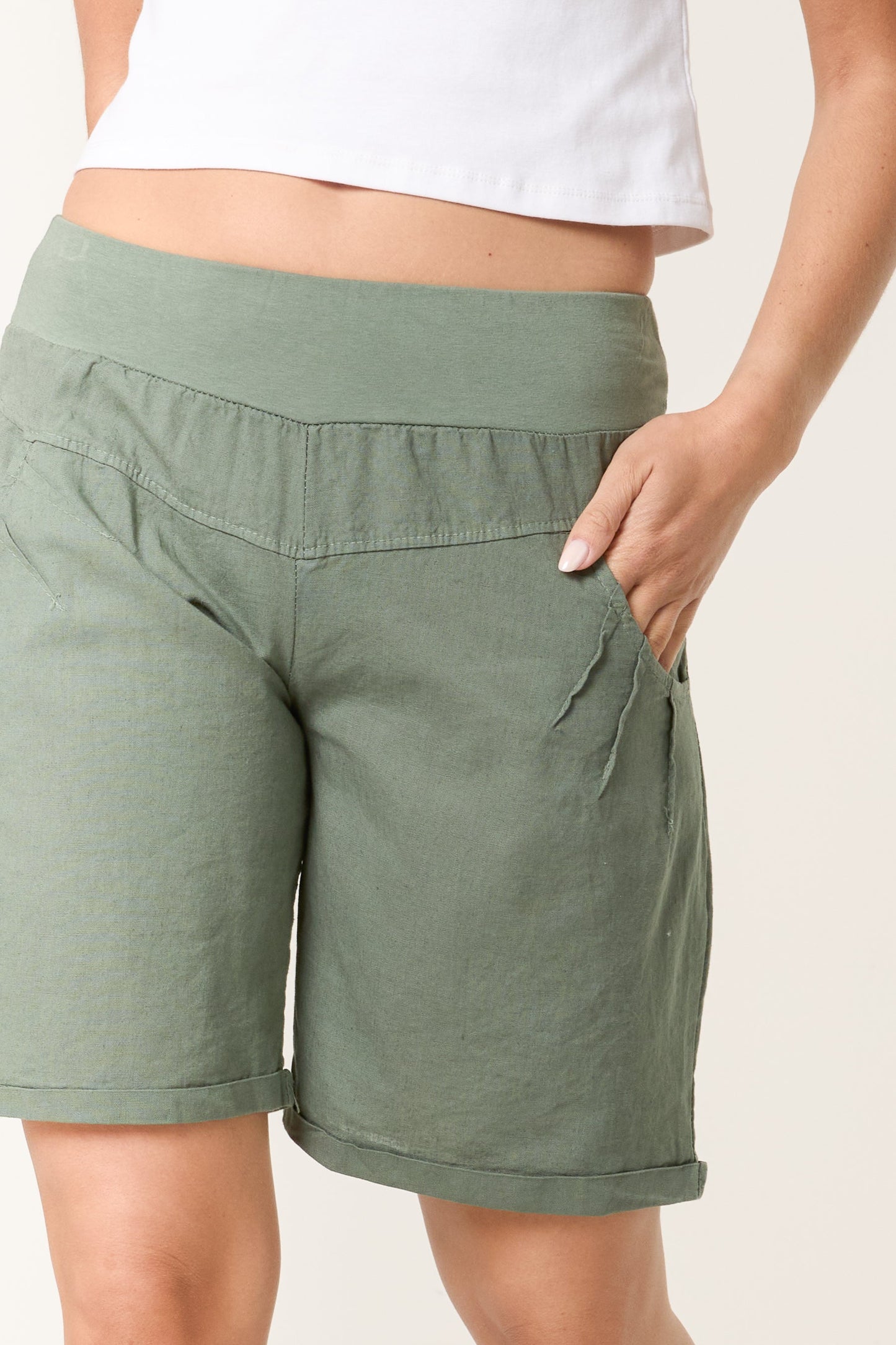 Linen Blend Bermuda Shorts