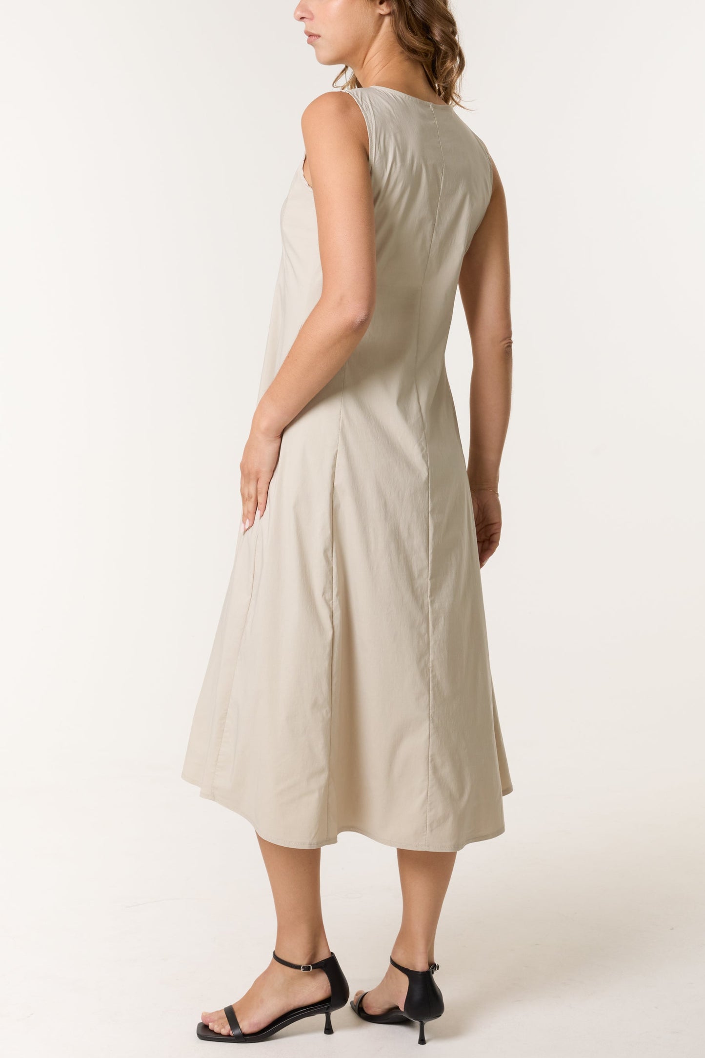 Sleeveless Stretch Pockets Midi Dress