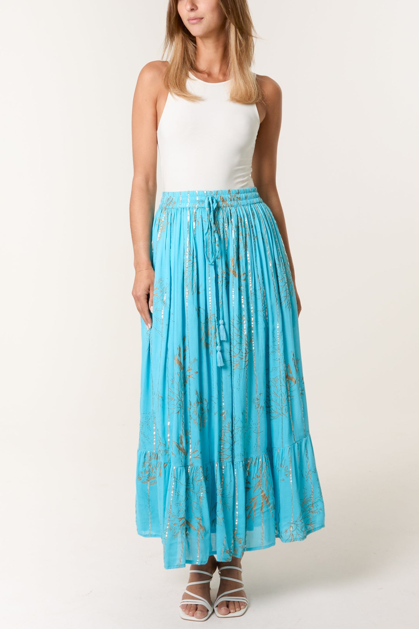 Gold Foil Tree Maxi Skirt