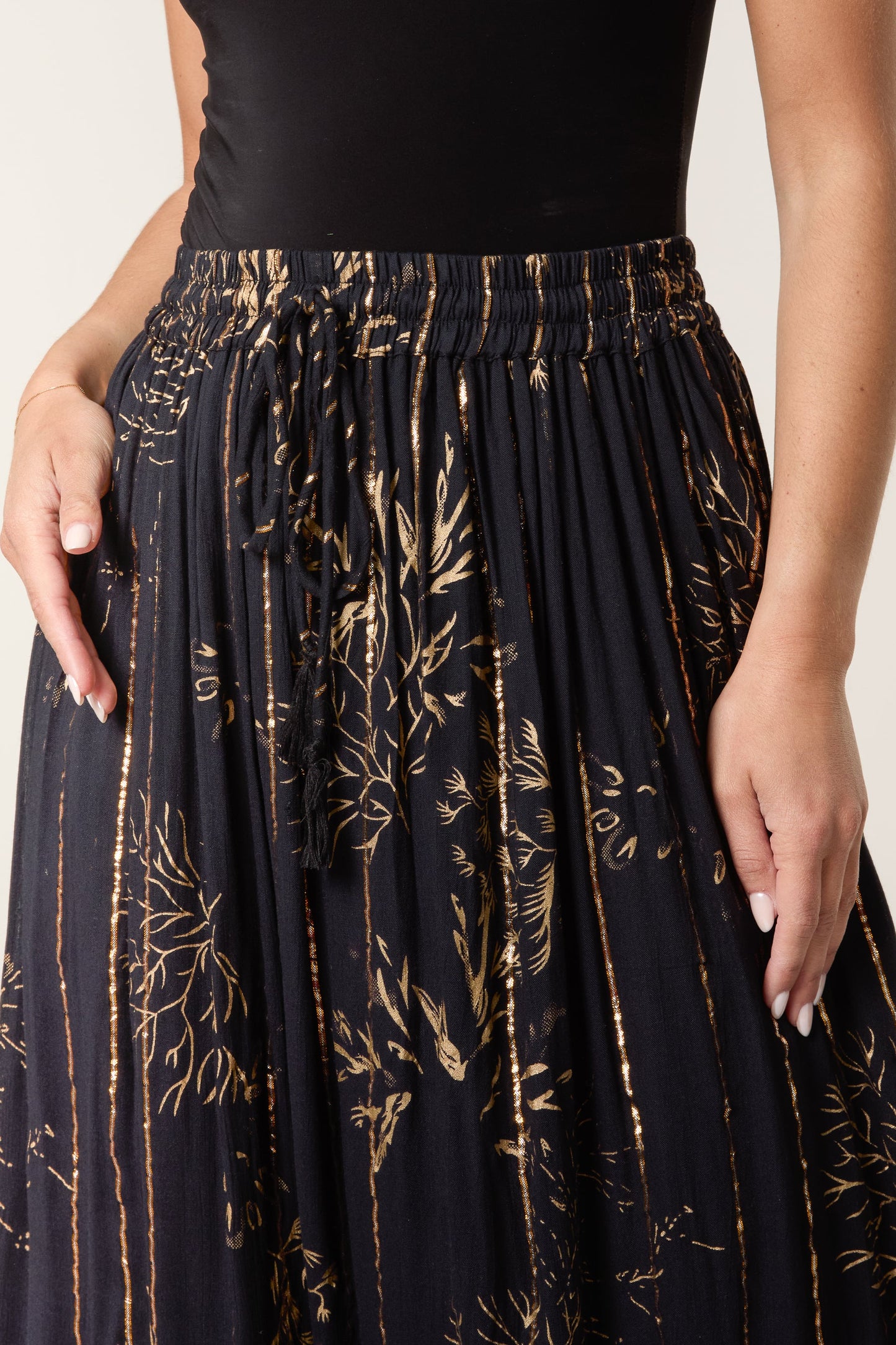 Gold Foil Tree Maxi Skirt