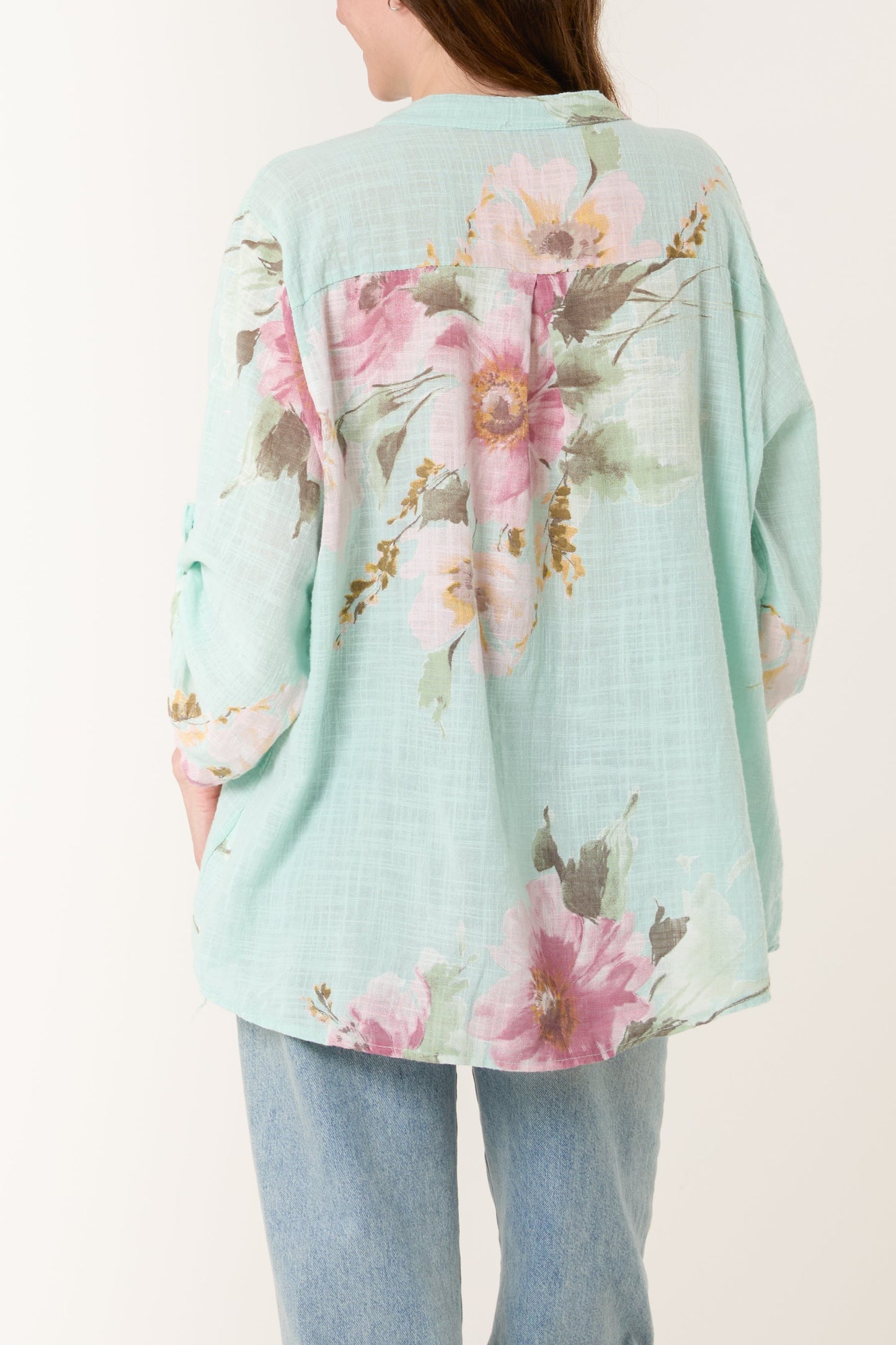 Floral Sequin Pocket Cotton Blouse