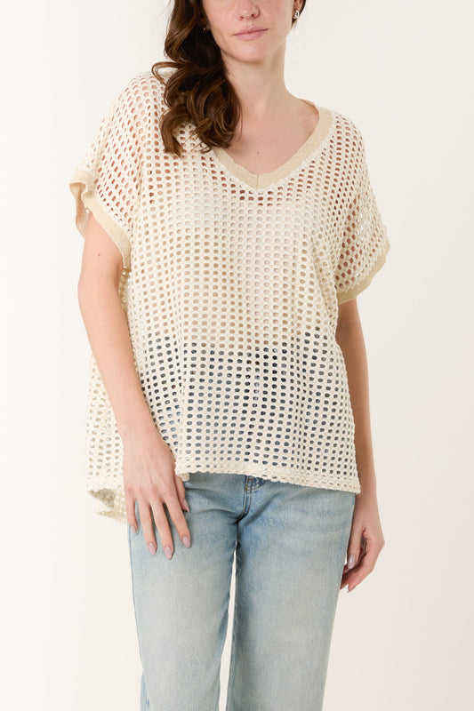 V-Neck Net Lurex Crochet Top